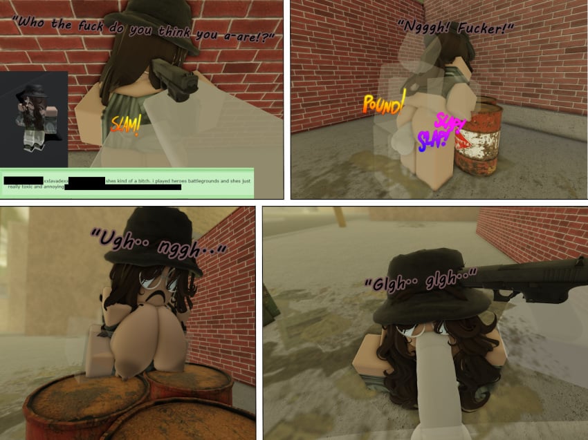 against_surface anal black_hair dark-skinned_female forced gun gunpoint ilovecrim432 onomatopoeia oral pounding rape roblox roblox_avatar