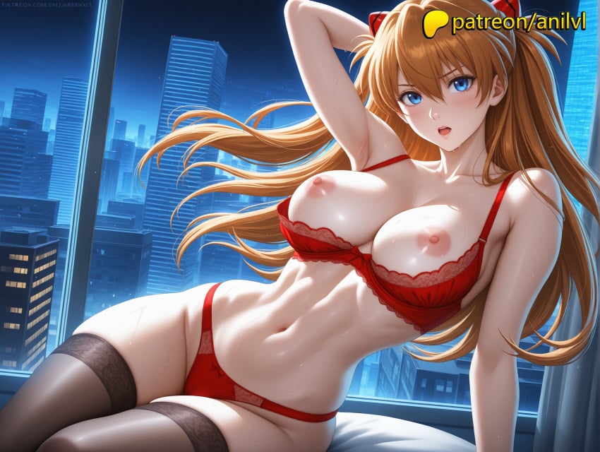 1girls 2024 ai ai_assisted ai_generated anilvl anime anime_girl anime_style arm_behind_head arm_up armpits aroused artist_name asuka_langley_sohryu bangs bare_breasts bare_chest big_breasts big_chest blue_eyes blush bookshelf bra braless breast breasts building bust busty chest city city_lights cityscape collarbone erect_nipples explicit exposed_breasts exposed_nipples female hair_between_eyes hair_ornament hard_nipples hentai hi_res high_quality high_resolution highres lace lace-trimmed_bra lace-trimmed_panties lace_trim large_breasts lewd lingerie long_hair looking_at_viewer naked naked_breasts natural_breasts navel neon_genesis_evangelion night night_sky nipple nipples nipples_outside nsfw nude nude_female open_mouth panties patreon patreon_username perky_breasts provocative red_bra red_footwear red_lingerie red_panties skyline skyscraper solo stable_diffusion suggestive suggestive_pose sweat thighhighs thighs uncensored uncensored_breasts uncensored_nipples underwear underwear_only voluptuous voluptuous_female watermark wet_body wet_skin