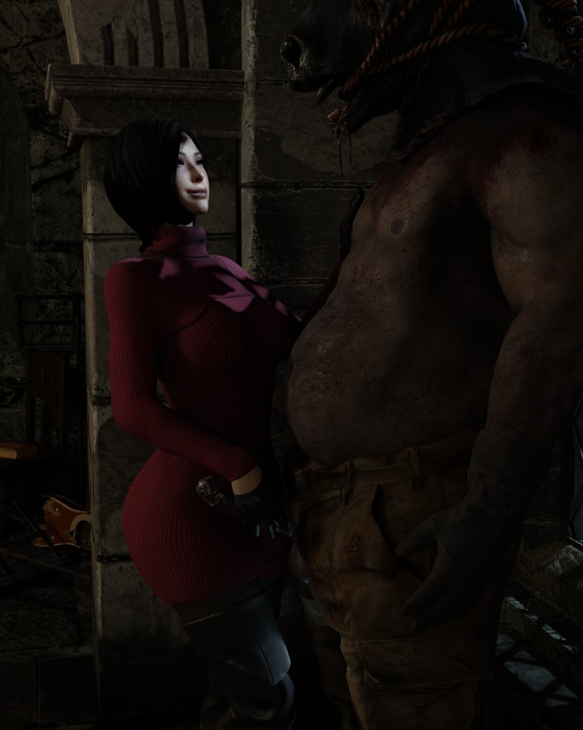 1female 3d ada_wong asian asian_female black_hair cum female handjob lamon male monster netorare ntr resident_evil resident_evil_4_remake