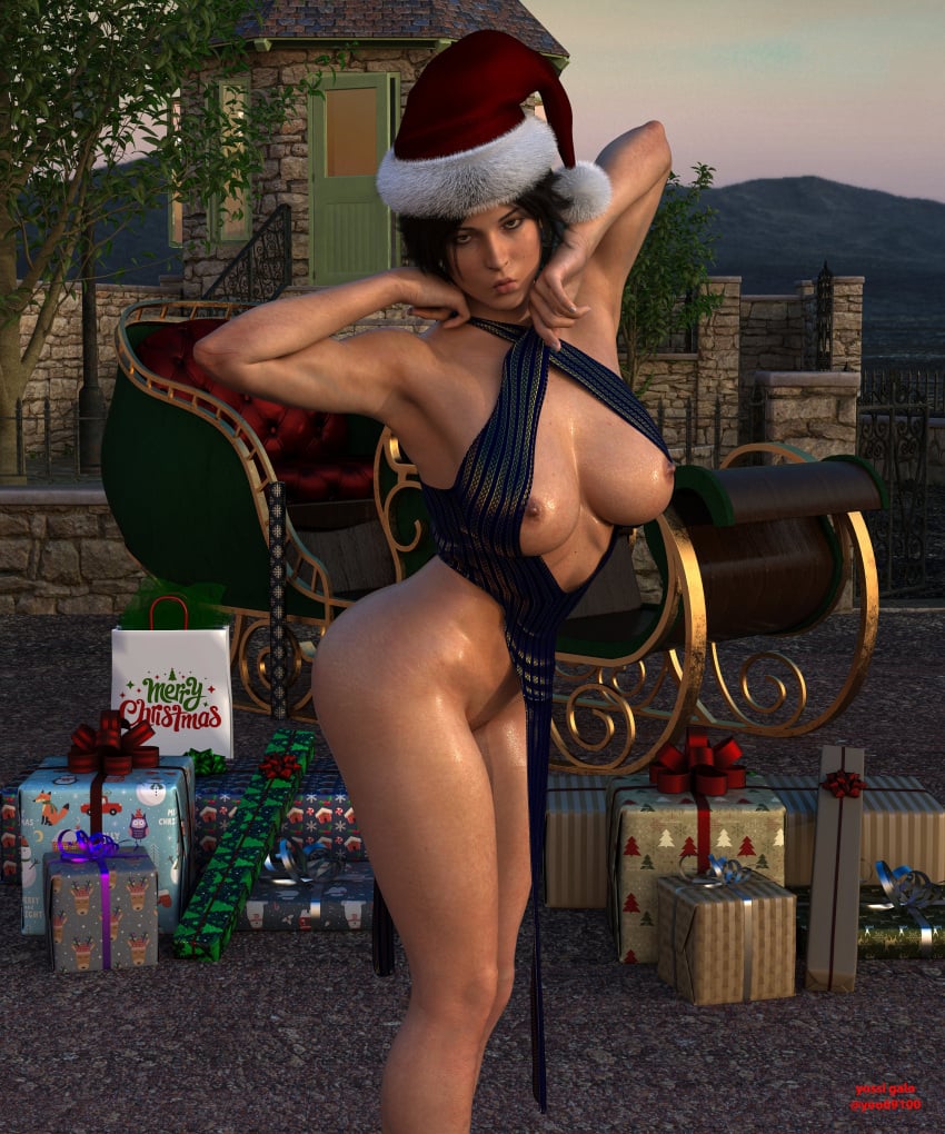 3d athletic athletic_female brown_hair busty christmas christmas_outfit female female_focus female_only hourglass_figure lara_croft lara_croft_(survivor) long_hair pinup pinup_pose ponytail standing tagme tomb_raider wide_hips yosigalo