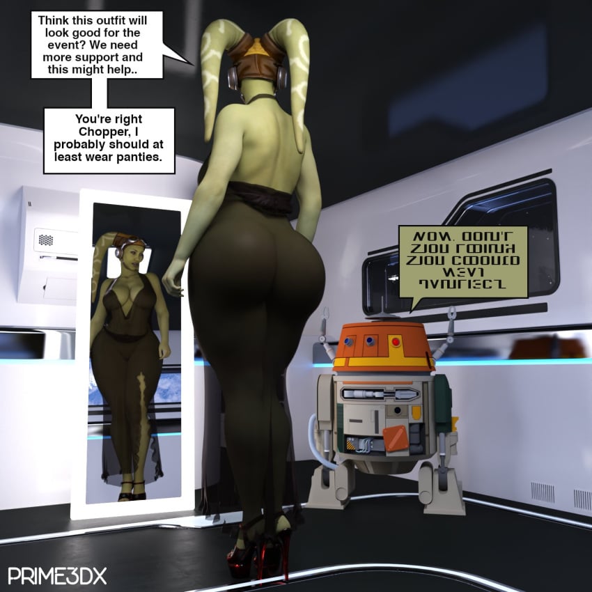 1girls 3d alien ass big_ass bubble_butt chopper_(star_wars) dialogue female green_skin hera_syndulla huge_ass mesh prime3dx star_wars text twi’lek