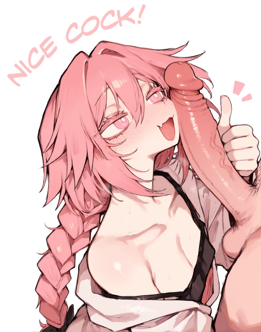 1boy 1femboy ai_generated astolfo_(fate) big_penis blush boy braid braided_hair cleavage curves curvy fate/grand_order fate_(series) female_clothed femboy feminine_body feminine_faced_male flat_chest girly girly_boy girly_clothing girly_hair heat high_resolution highres hot huge_cock imminent_oral large_penis nice_cock_bro nipple_bulge nipples oerba_yun_fang on_knees penis_awe penis_on_cheek penis_on_face pink_hair rubbing_against rubbing_penis seductive shirt simple_background sissy skin_fang sweat tagme tank_top thick thumbs_up tomgirl trap wavy_mouth white_background winizzza