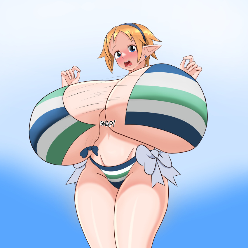 1girls big_breasts bikini bikini_bottom bikini_top blush breasts breasts_bigger_than_head breasts_bigger_than_torso disgaea disgaea_rpg enormous_breasts giant_breasts gigantic_breasts huge_breasts hyper hyper_breasts large_breasts magic_knight_(disgaea) marlene_(disgaea) massive_breasts mewmaster93 nippon_ichi_software short_hair solo_female tagme torn_clothes torn_clothing wardrobe_malfunction