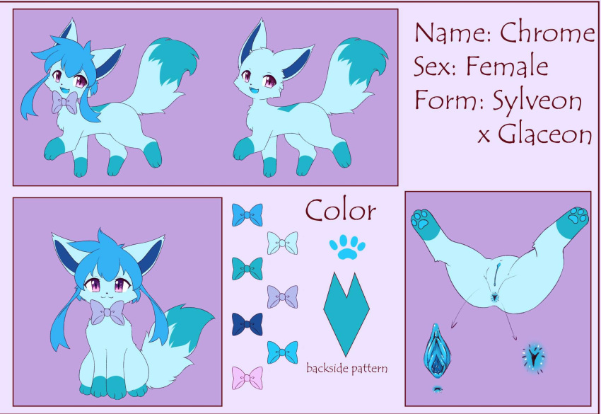 blue_body blue_pussy chrome_(sylvceon) duo eeveelution female feral generation_4_pokemon generation_6_pokemon genitals glaceon hi_res hybrid kryztar model_sheet nintendo nude pokemon pokemon_(species) pussy solo sylveon