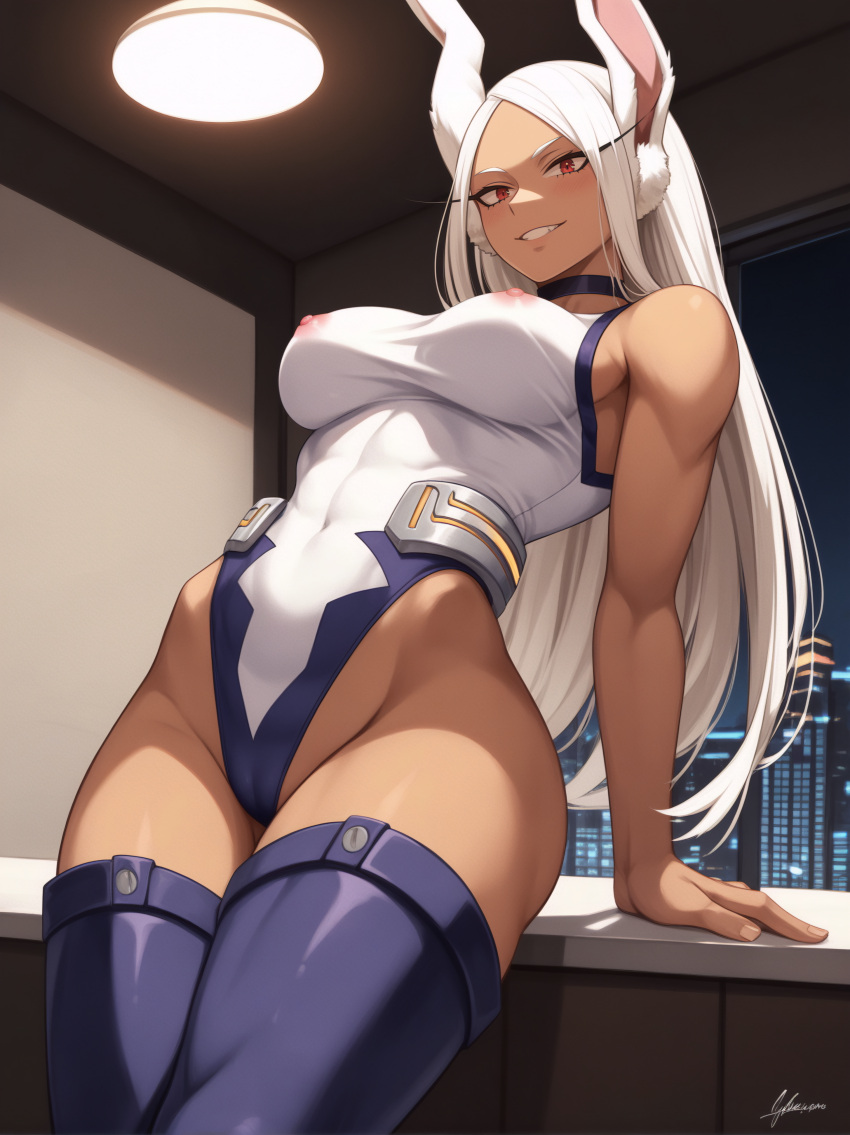 1girls ai_generated areola areolae ass bunny_ears bunny_girl butt choker collar curvaceous curvaceous_body curves curvy curvy_body curvy_female curvy_figure exposed_ass exposed_butt female female_only hourglass_figure infiniteskull light-skinned_female light_skin miruko my_hero_academia nipple nipples nipples_visible_through_clothing red_eyes rumi_usagiyama solo solo_female voluptuous voluptuous_female white_hair