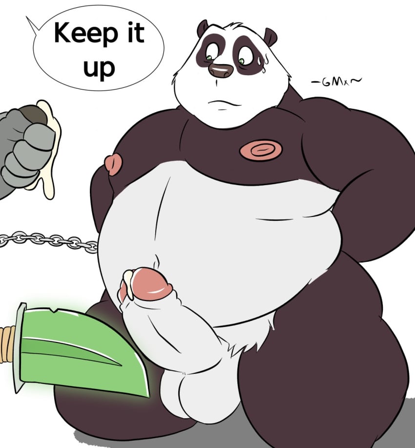 20th_century_fox 20th_century_studios anthro areola balls bear belly blade bodily_fluids bound bovid bovine cum dialogue digital_media_(artwork) dreamworks ejaculation english_text erection fur gendomx general_kai genital_fluids genitals giant_panda hand_on_penis hands_behind_back hands_tied hi_res holding_object humanoid_genitalia humanoid_penis kai_the_collector kneeling kung_fu_panda kung_fu_panda_3 leaking_cum male male/male mammal master_po_ping masturbation mostly_offscreen_character nipples nude obese obese_anthro obese_male overweight overweight_anthro overweight_male penile penile_masturbation penis po simple_background solo_focus speech_bubble sweat sweatdrop text yak