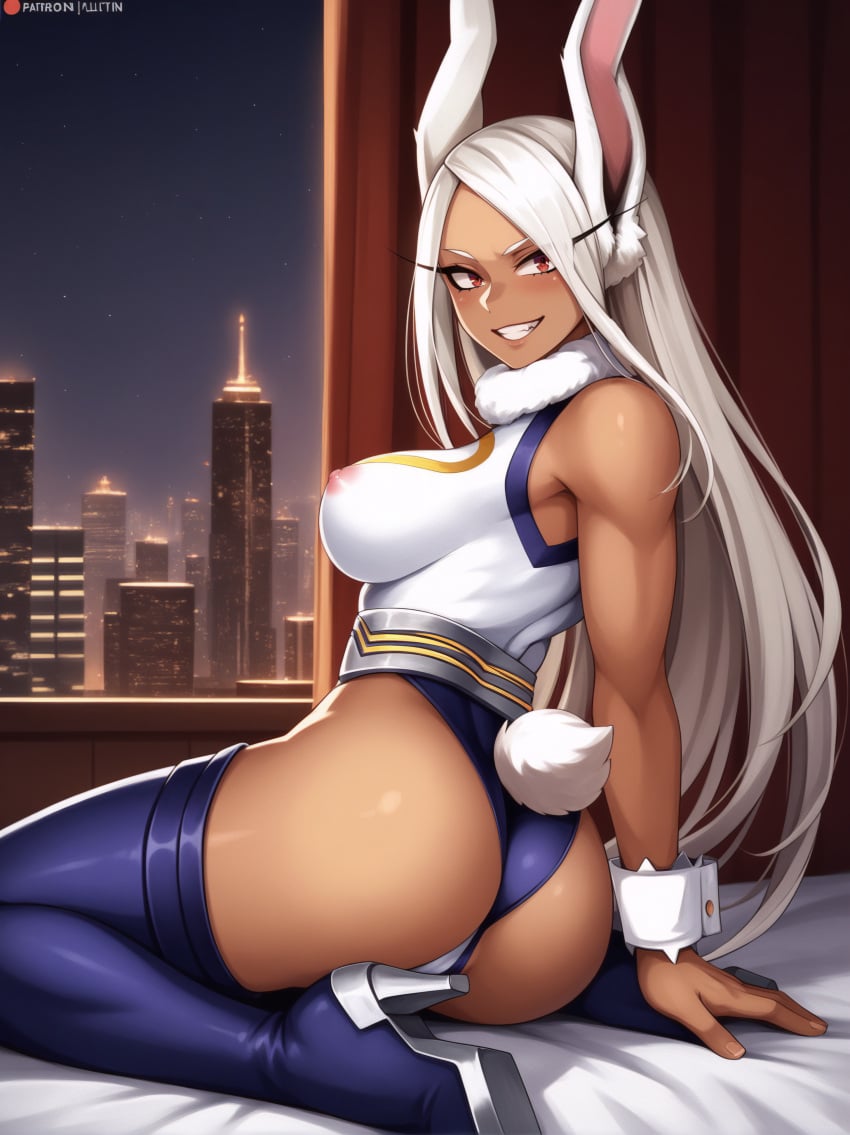 1girls ai_generated areola areolae ass ass_focus bunny_ears bunny_girl bunny_tail butt curvaceous curvaceous_body curves curvy curvy_body curvy_female curvy_figure exposed_ass exposed_butt female female_only hourglass_figure infiniteskull light-skinned_female light_skin miruko my_hero_academia nipple nipples nipples_visible_through_clothing red_eyes rumi_usagiyama solo solo_female voluptuous voluptuous_female white_hair