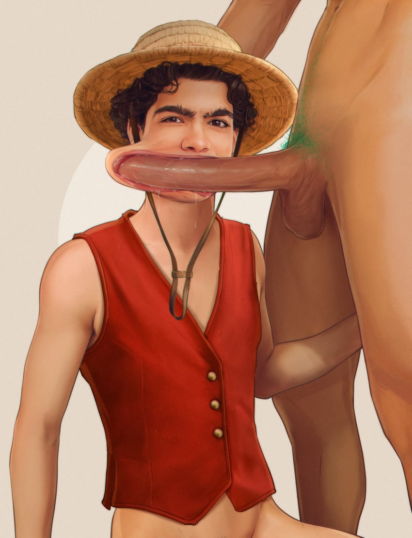 anime asian_male big_cock big_penis blowjob cheek_bulge green_pubic_hair huge_cock huge_mouth i&ntilde;aki_godoi latino_male male male_only monkey_d_luffy_(cosplay) netflix one_piece one_piece_(live_action) oral oral_sex penis roronoa_zoro_(cosplay) straw_hat twink unkempt_eyebrows zane_nox