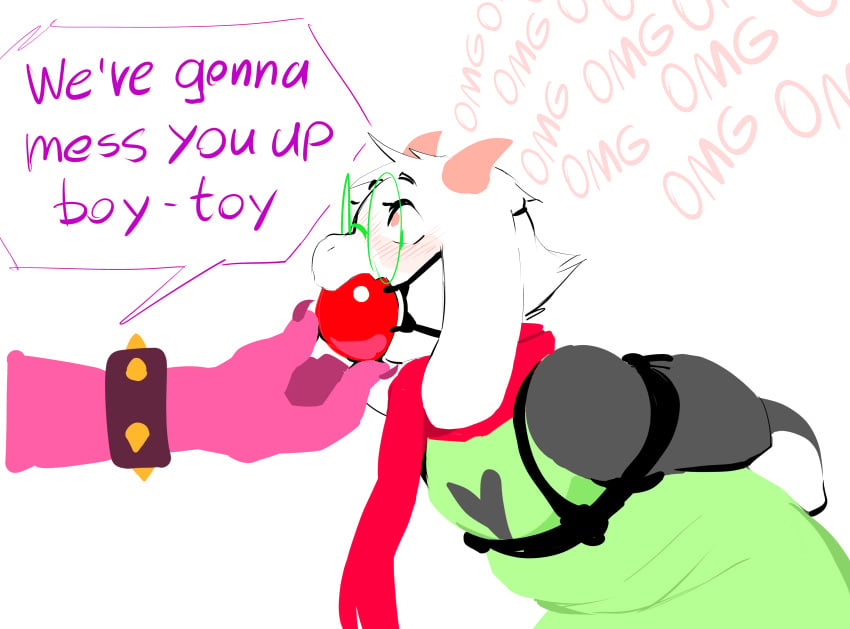 absurd_res anthro arms_tied ball_gag bdsm bent_over big_ball_gag blush bondage bound bovid caprine captured clothed clothing deltarune dialogue dirty_talk dominant dominant_female duo english_text eyewear female gag gagged gagging glasses goat hands_behind_back hi_res horn kinkykong male mammal prisoner ralsei ralsei_with_white_fur reptile restraints scalie scarf scaroused slave speech_bubble submissive submissive_male susie_(deltarune) text threatening undertale_(series) white_body