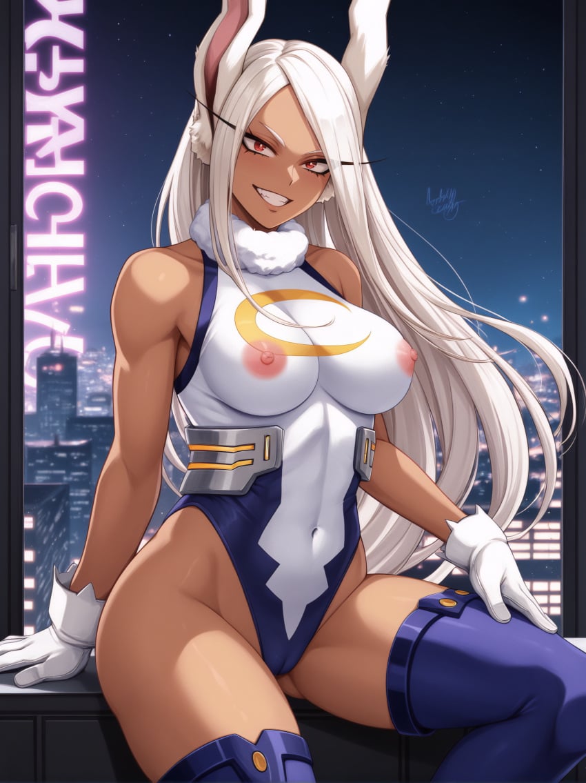 1girls ai_generated areola areolae ass bunny_ears bunny_girl butt curvaceous curvaceous_body curves curvy curvy_body curvy_female curvy_figure exposed_ass exposed_butt female female_only hourglass_figure infiniteskull light-skinned_female light_skin miruko my_hero_academia nipple nipples nipples_visible_through_clothing red_eyes rumi_usagiyama solo solo_female voluptuous voluptuous_female white_hair woman