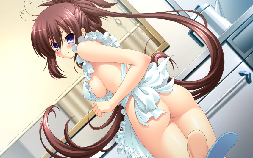 ass brown_hair censored chu_x_chu chu_x_chu_on_the_move game_cg nakauti_chiyu naked_apron ozawa_akifumi pussy sideboob