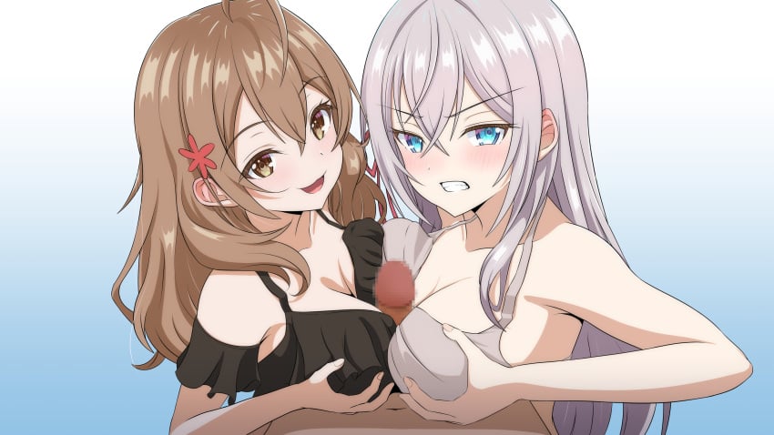 2girls alisa_mikhailovna_kujou censored collaborative_paizuri cooperative_paizuri kuze_masachika maria_mikhailovna_kujou multiple_girls paizuri shimaidon sisters swimsuit takuru threesome tokidoki_bosotto_russian_de_dereru_tonari_no_alya-san