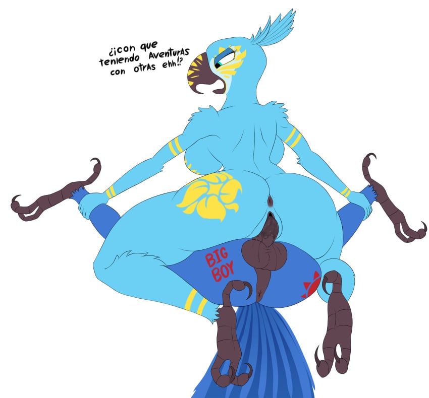 absurd_res amazon_position angry anthro anthro_only anus ass avian avian_feet balls beak big_balls big_breasts big_butt big_penis bird blu_(rio) blue_body blue_sky_studios bodily_fluids bodypaint breasts claws curvy_female dominant dominant_female duo feathers female genital_fluids genitals green_eyes hi_res holding_leg humiliation jewel_(rio) looking_down macaw male male/female neotropical_parrot parrot penetration penile penile_penetration penis penis_in_pussy perineum pussy retracted_balls rio_(series) sex spanish_text spix's_macaw submissive submissive_male tail tail_feathers text thelordjoshua1 thick_thighs true_parrot vaginal_fluids vaginal_penetration