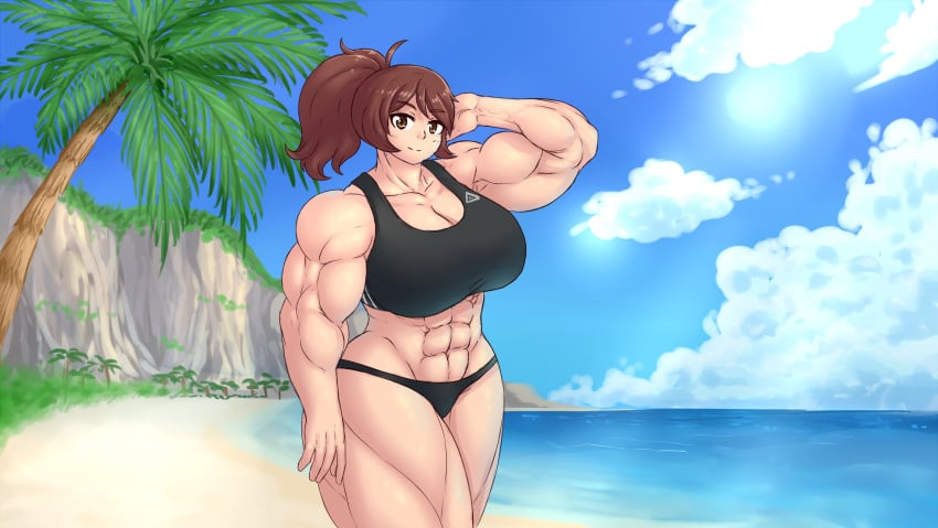 abs akira_mizutani beach bikini growth_academy huge_breasts muscular_female sheepapp