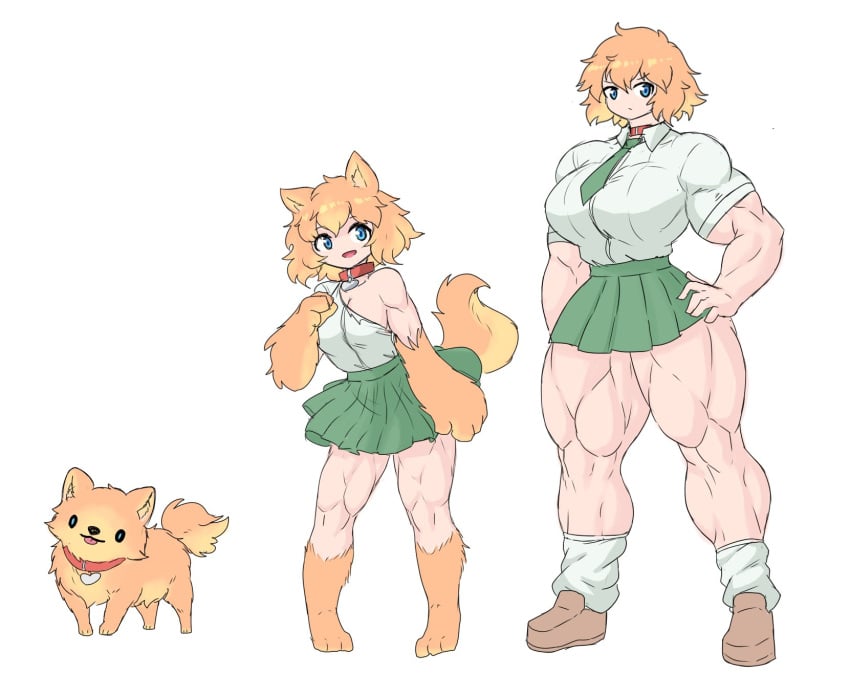 abs dog_collar dog_girl muscle_growth muscular_female sheepapp time_skip