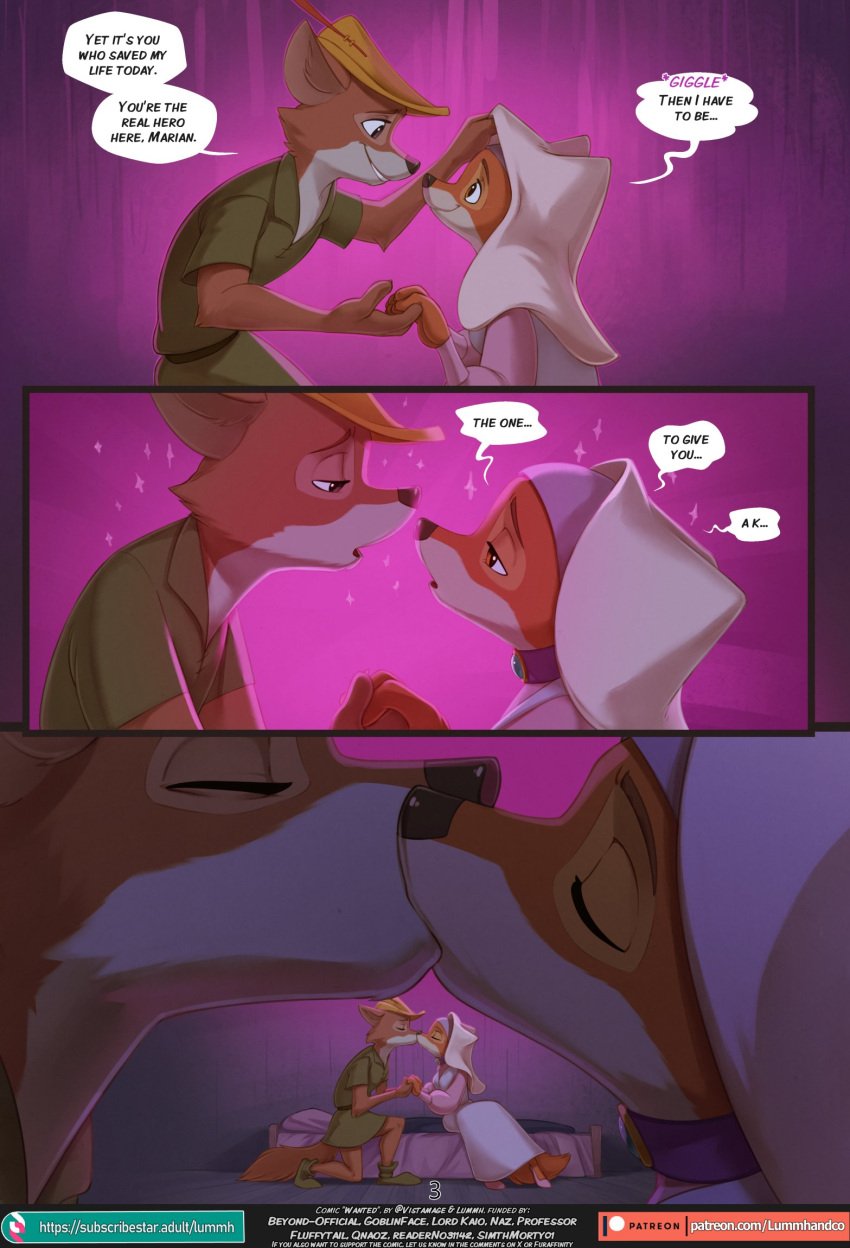 1boy 1girls comic comic_page english_text female fox fox_girl lummh maid_marian male page_3 page_number relationship robin_hood_(character) robin_hood_(disney) subscribestar_username