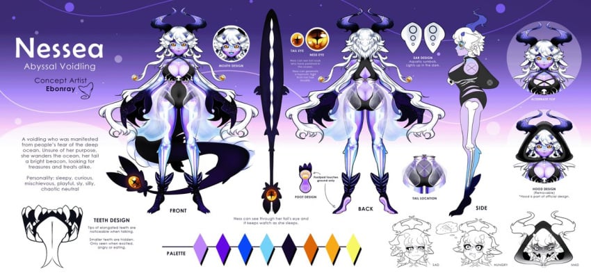 anatomy concept_art horn horns oc_sheet purple_skin side_view tagme tail white_hair yellow_eyes