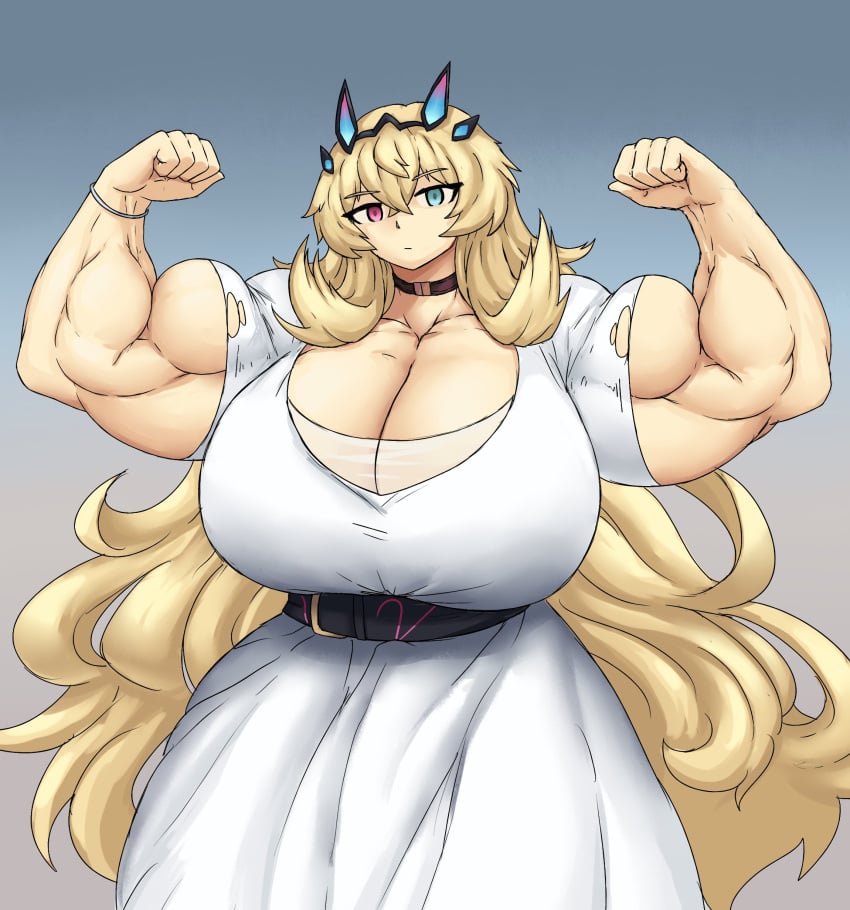 abs barghest_(gawain)_(fate) chocker fate_(series) flexing_bicep hyper_breasts muscular_female sheepapp