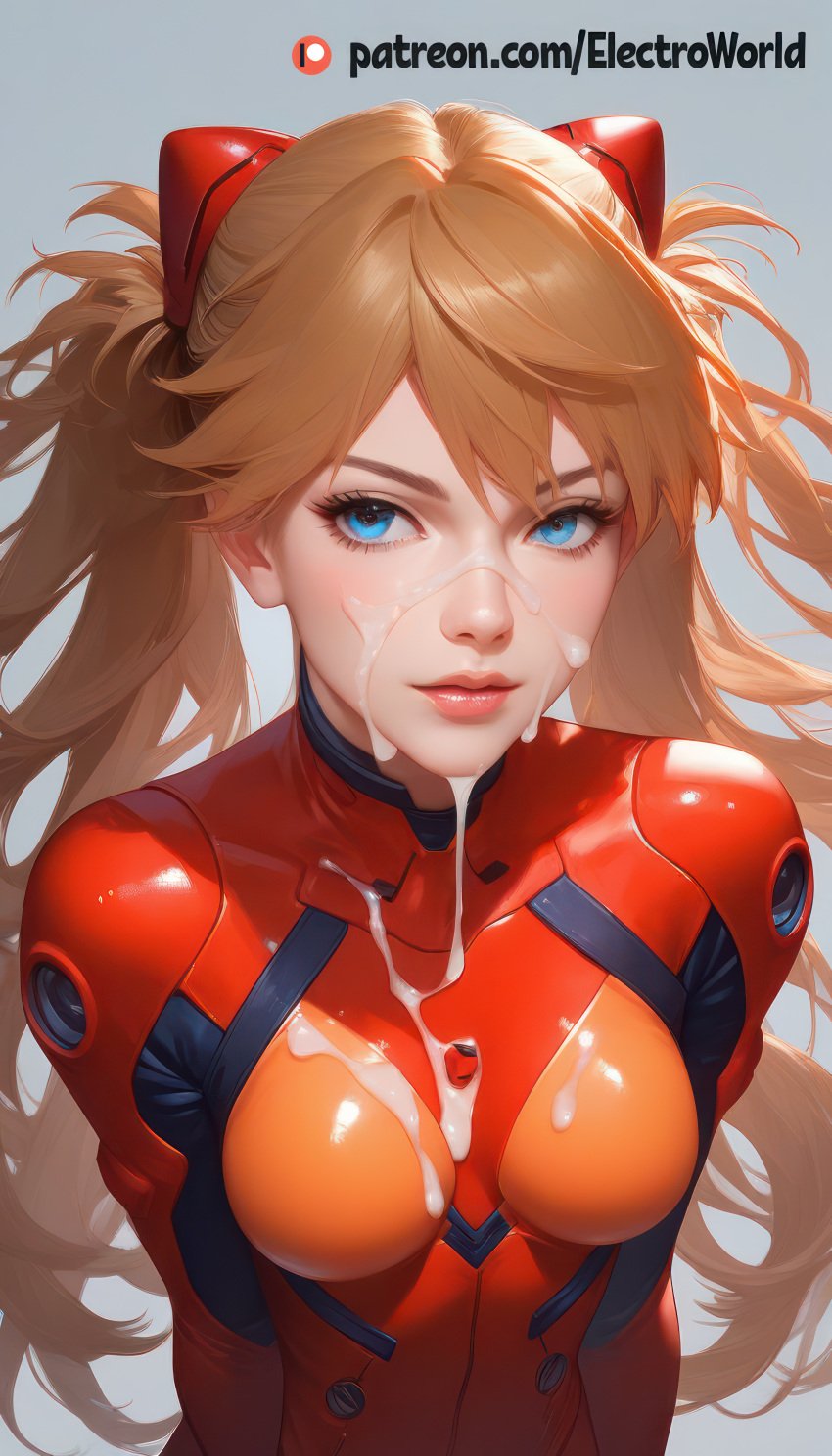 ai_generated asuka_langley_sohryu breasts bukkake catsuit cum electroworld female latex latex_catsuit leaking_cum neon_genesis_evangelion neopn_genesis_evangelion orange orange_catsuit orange_hair orange_latex orange_latex_catsuit penis red_head rubbing_penis sitting sperm sweat sweatdrop sweaty