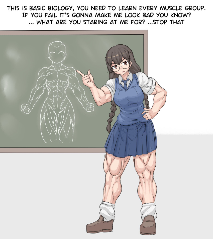 abs glasses muscular_female original_character school_uniform schoolgirl sheepapp thick_thighs