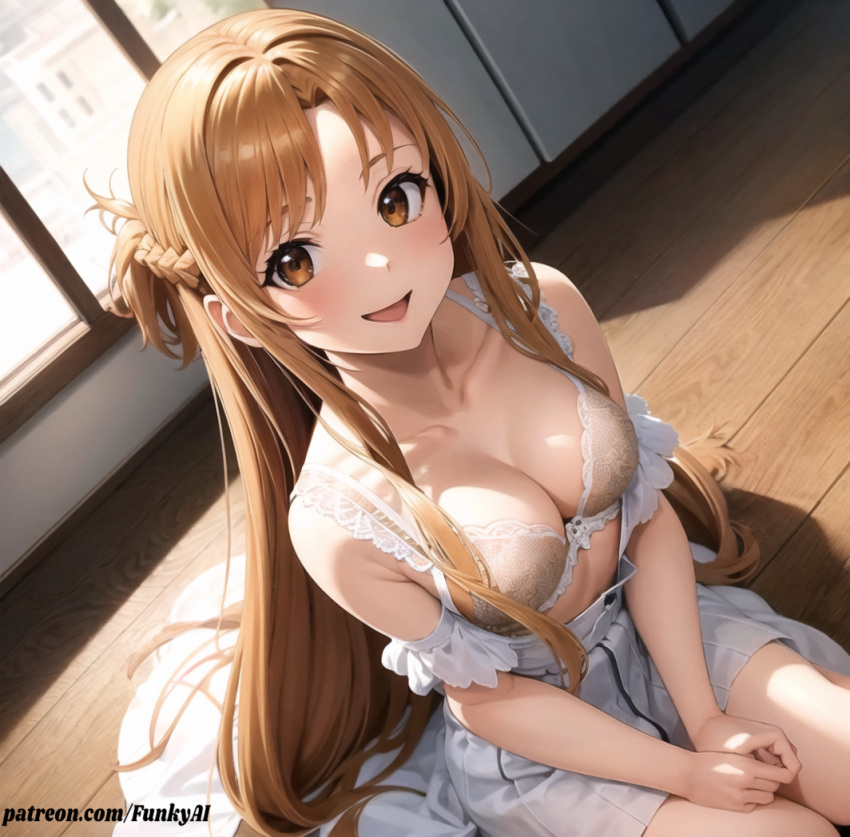 ai_generated brown_eyes brown_hair funkylewdai living_room smile sword_art_online yuuki_asuna