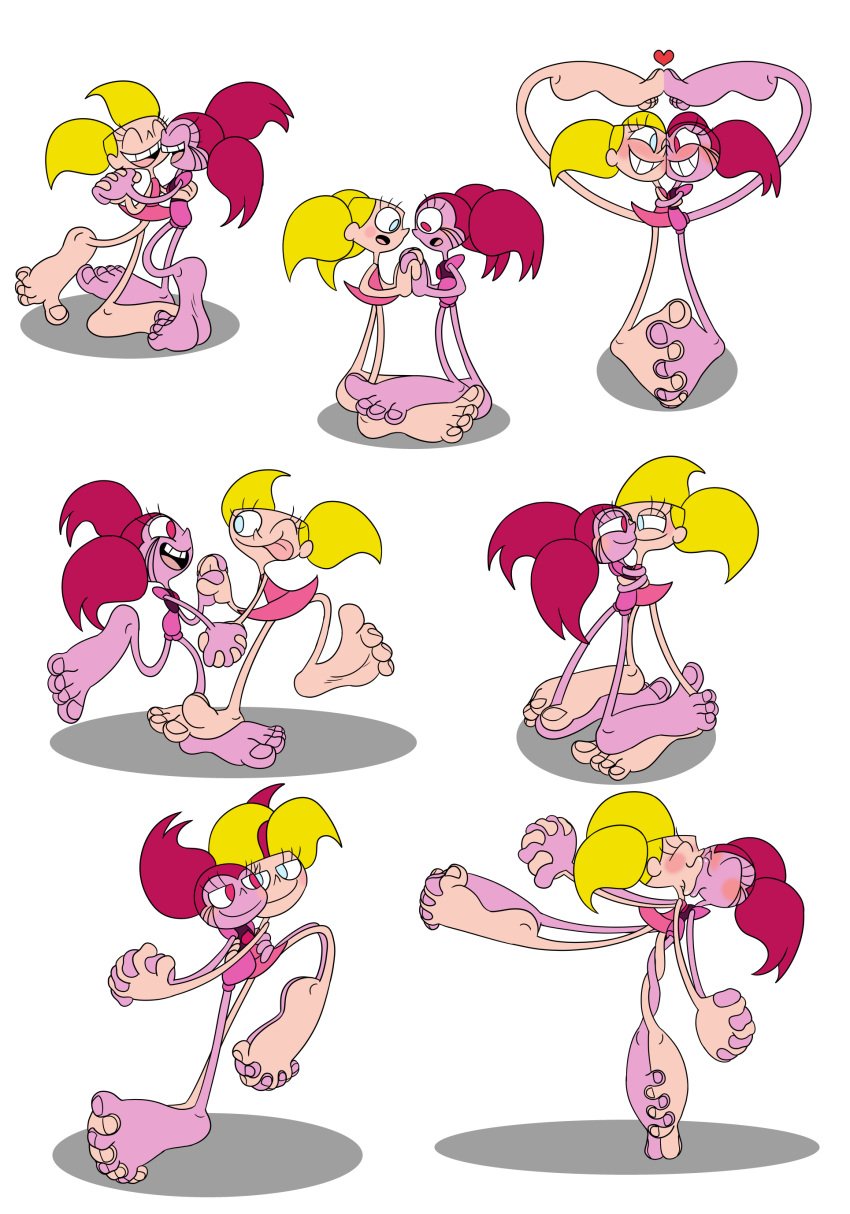 barefoot big_feet blush contortion dancing dee_dee_(dexter's_laboratory) dexter's_laboratory elastic embrace entwined_toes face_squish feet feet_together foot_fetish foot_focus foot_on_foot footplay footsie happy holding_hands hug interlocked_toes kiss_on_lips kissing lanky lips mepwep rubber rubberhose smooch soles spinel_(steven_universe) stepping_on_foot steven_universe stretchy stretchy_legs toes toony twisted twisting yuri