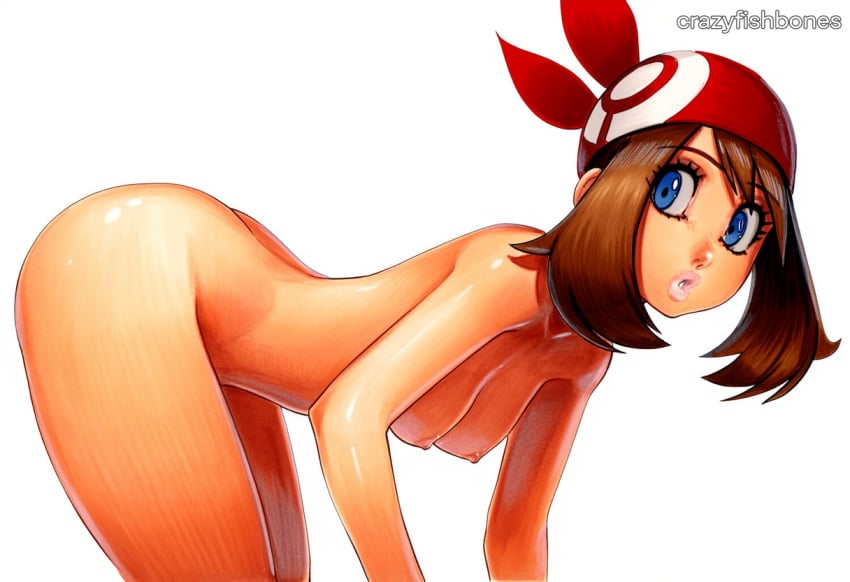2025 ai_generated artist_name blue_eyes breasts brown_hair crazyfishbones female long_hair may_(pokemon) nude pokemon pokemon_(game) solo