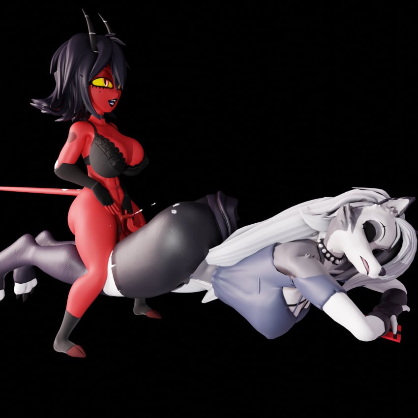3d anthro ass assjob big_ass big_breasts cumshot curvaceous fat_ass female futa_on_female futadom futanari heperson jiggle loona_(helluva_boss) millie_(helluva_boss) short_hair shorts shortstack sleeping small_penis thick thick_ass thick_thighs voluptuous