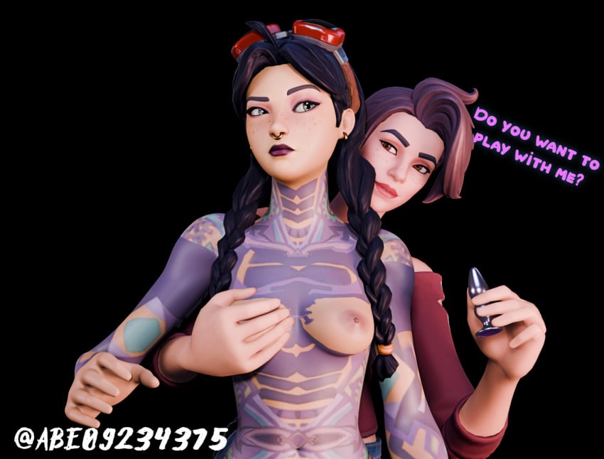 breasts brown_eyes brown_hair buttplug engineer female female_focus female_only girl gray_eyes jules_(fortnite) nude nude_female plug_(sex_toy) red_sweater tattoo tattoos twintails vannified