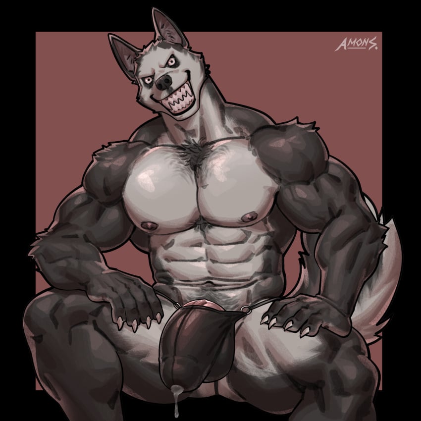 abs amon-sydonai anthro balls_under_clothes biceps big_bulge big_penis bulge bulge_through_clothing canid canine canis claws creepypasta domestic_dog erection_under_clothes fur furry huge_bulge humanoid_genitalia humanoid_penis male male_nipples male_only mammal muscular_anthro muscular_male nipples pecs penis penis_outline penis_under_clothes precum precum_drip precum_through_underwear smile.dog underwear werecanid werecanine wolf