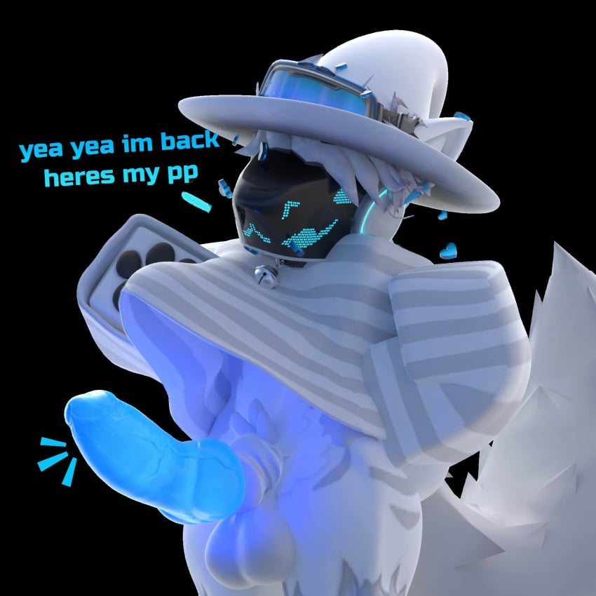 3d 3d_(artwork) anthro erection femboy furry glowing_genitalia glowing_penis nearlyepoint protogen roblox robloxian shirt_lift wizard_hat