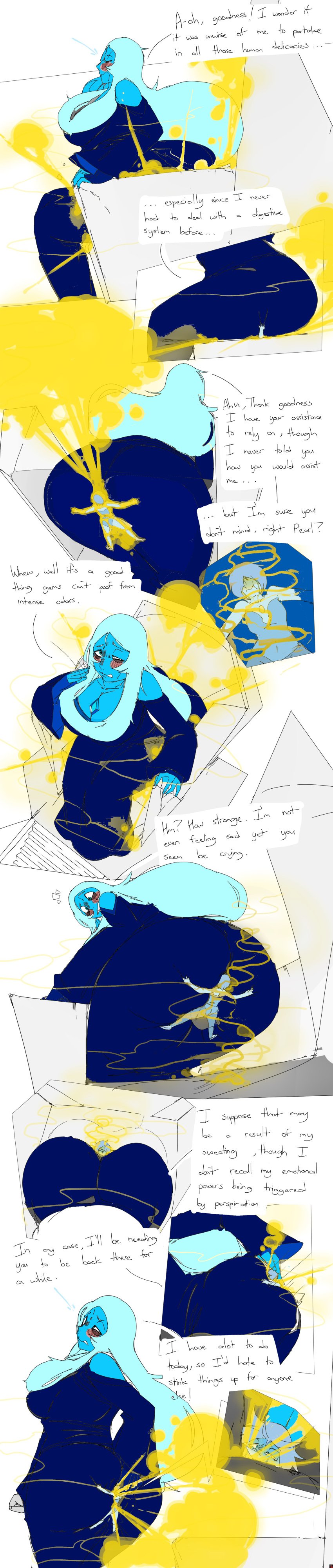 ass blue_body blue_diamond_(steven_universe) blue_eyes blue_hair blue_skin breasts butt_imprint cartoon_network cleavage colored diamond_(gem) diamond_authority fart fart_cloud fart_fetish fart_torture farting farting_in_face fat_ass gem_(species) lazei lemon_demon_(spirit_phone_album) pearl_(steven_universe) steven_universe throne unaware