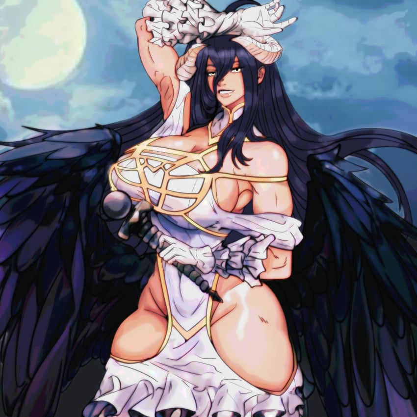 1girls albedo_(overlord) bare_arms bare_shoulders bare_thighs big_breasts black_hair clothed clothing color female female_focus female_only hi_res horns large_breasts light-skinned_female light_skin long_hair looking_at_viewer master_dcj overlord_(maruyama) solo solo_female succubus tagme thick_thighs wings yellow_eyes