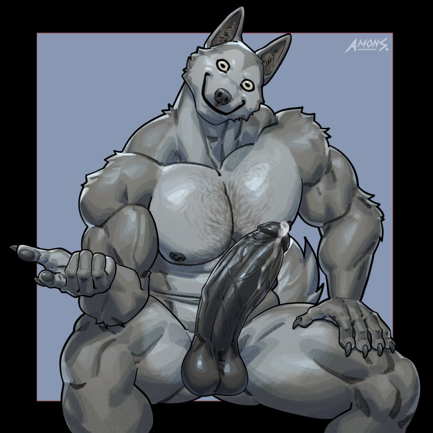 abs amon-sydonai anthro balls biceps big_balls big_penis canid canine canis claws creepypasta cum domestic_dog erection fur furry genital_fluids humanoid_genitalia humanoid_penis male male_nipples male_only mammal muscular_anthro muscular_male nipples nude pecs penis precum precum_drip smile.dog werecanid werecanine wolf