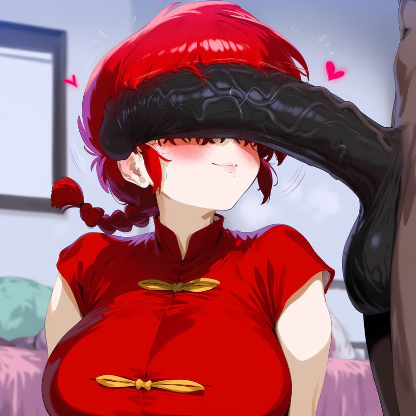 1boy 1girls ai_generated braid cant_see_the_haters chinese_clothes dark-skinned_male genderswap genderswap_(mtf) gintoai huge_penis huge_testicles interracial penis penis_on_face penis_over_eyes ranma-chan ranma_1/2 ranma_saotome red_hair redhead single_braid size_difference smile smiley_face tangzhuang uncensored veiny_penis