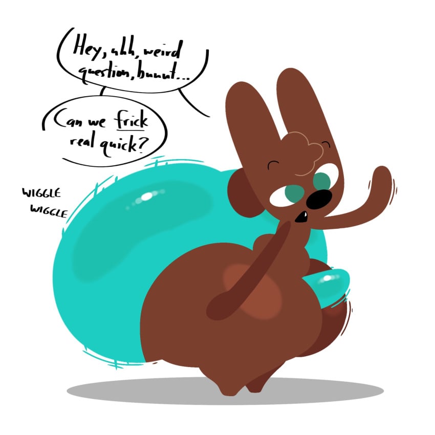 aqua_shorts black_nose breathotter brown_fur brown_tail bulge bulge_through_clothing bunny chocolate_bunny cocoa_the_bunny huge_ass huge_butt hyper_ass hyper_butt hyper_thighs looking_at_viewer oc original_character rabbit shaking_butt standing waving_at_viewer