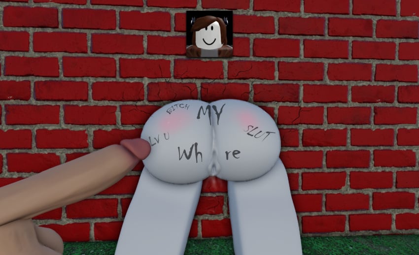 1boy 1girls 3d 3d_(artwork) ass big_ass big_penis brick_wall cum cum_in_pussy glory_hole ninjashyper2 penis roblox roblox_avatar robloxian self_upload stuck_in_object stuck_in_wall tagme writing_on_ass writing_on_body writing_on_skin