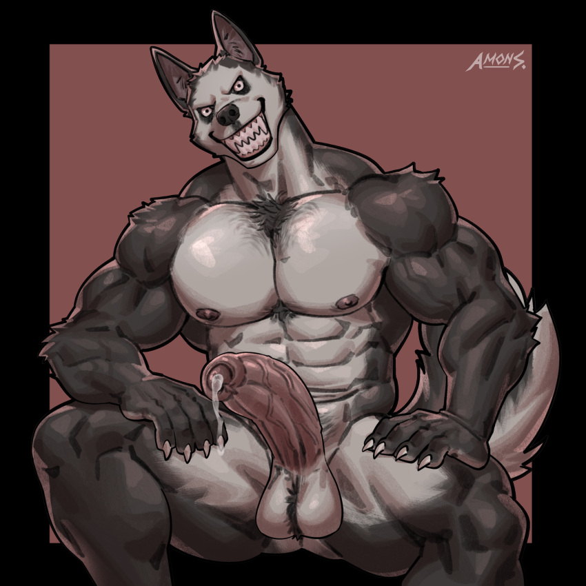 abs amon-sydonai anthro balls biceps big_balls big_penis canid canine canis claws creepypasta domestic_dog erection fur furry humanoid_genitalia humanoid_penis male male_nipples male_only mammal muscular_anthro muscular_male nipples nude pecs penis precum precum_drip smile.dog werecanid werecanine wolf