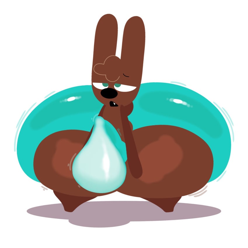 anthro aqua_shorts black_nose breathotter brown_fur brown_tail bulge bulge_through_clothing bunny chocolate_bunny cocoa_the_bunny cum cum_in_clothes excessive_cum hands-free handsfree_ejaculation huge_ass huge_butt hyper_ass hyper_butt hyper_thighs legs_together oc orgasm_without_stimulation original_character rabbit relief