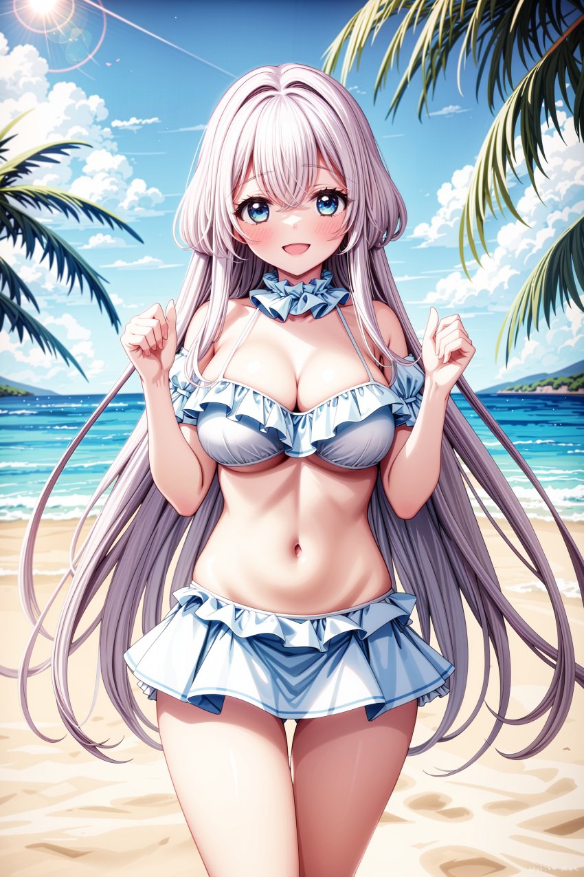 1female 1girls ai_generated beach belly belly_button bikini bikini_bottom bikini_top breasts female female_only hi_res highres light-skinned_female light_skin looking_at_viewer medium_breasts normal_breasts one_room_hiatari_futsuu_tenshi-tsuki outdoors outside palm_tree sfw solo solo_female towa_(one_room_hiatari_futsuu_tenshi-tsuki) very_high_resolution