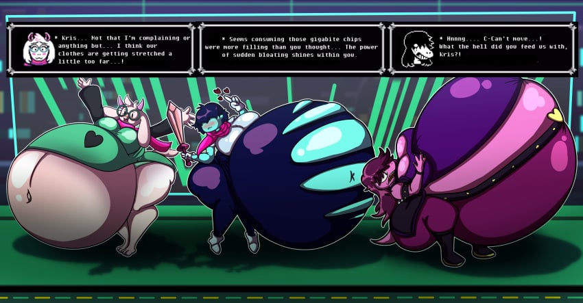 belly belly_expansion belly_inflation big_belly big_breasts big_butt breasts deltarune deltarune_chapter_2 inflated_belly inflation inflation_fetish kris_(deltarune) morbidly_obese ralsei ralsei_(deltarune) susie_(deltarune) thick_ass thick_thighs thighs