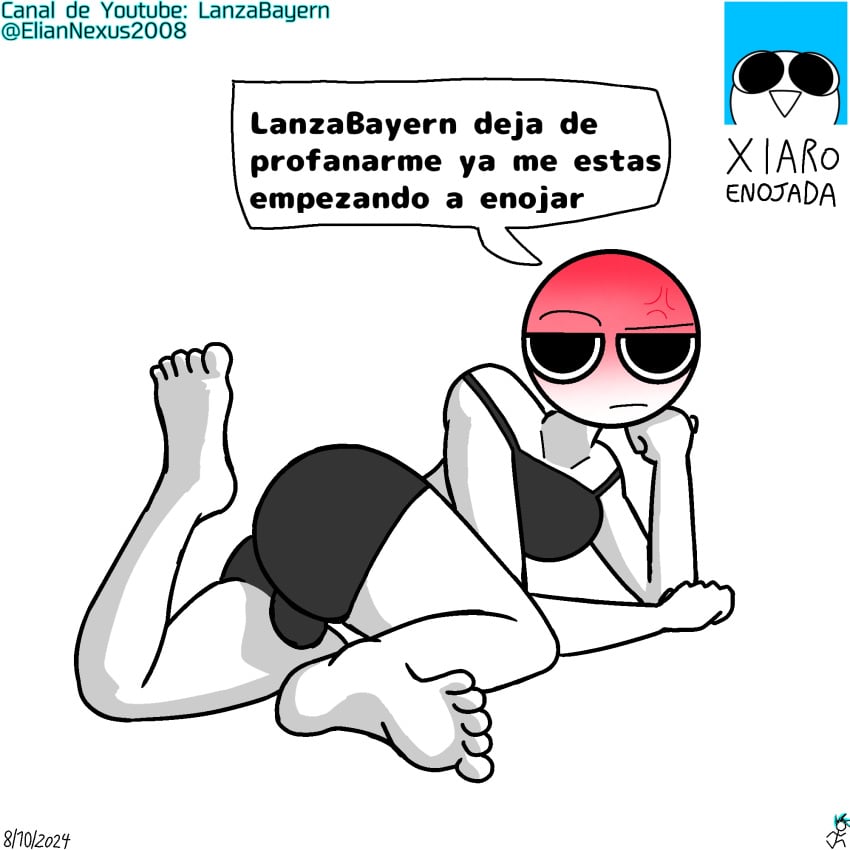 1futa annoyed_face bikini dialogue feet large_ass large_balls large_butt large_testicles position spanish_dialogue spanish_text xiaro xiarorp xiarorule youtuber youtuber_girl