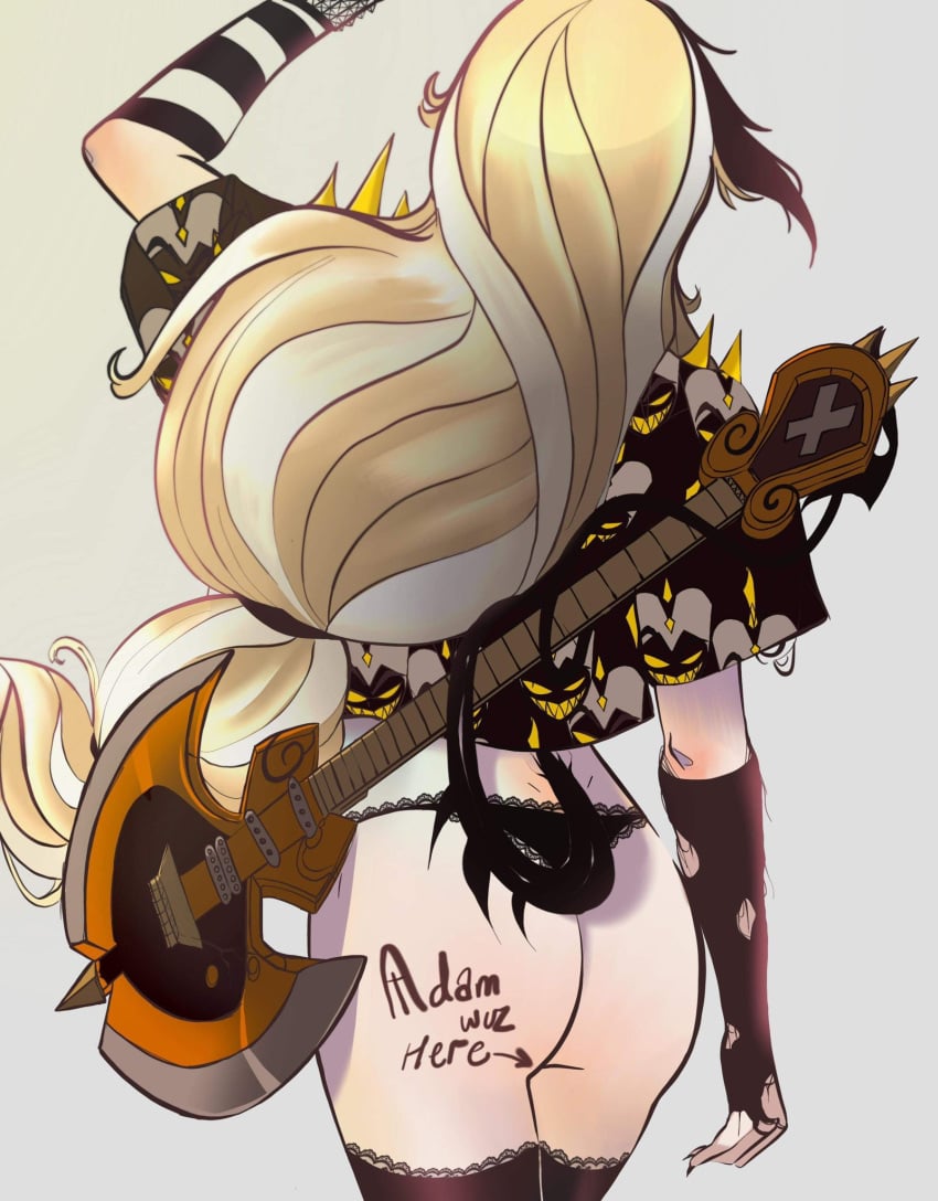 adam_(hazbin_hotel) ambriolett ambrioletteels ass back blonde blonde_hair charlie_morningstar_(hazbin_hotel) demon demon_girl female flat_ass goth hazbin_hotel long_hair petite short solo very_long_hair vivienne_medrano vivziepop