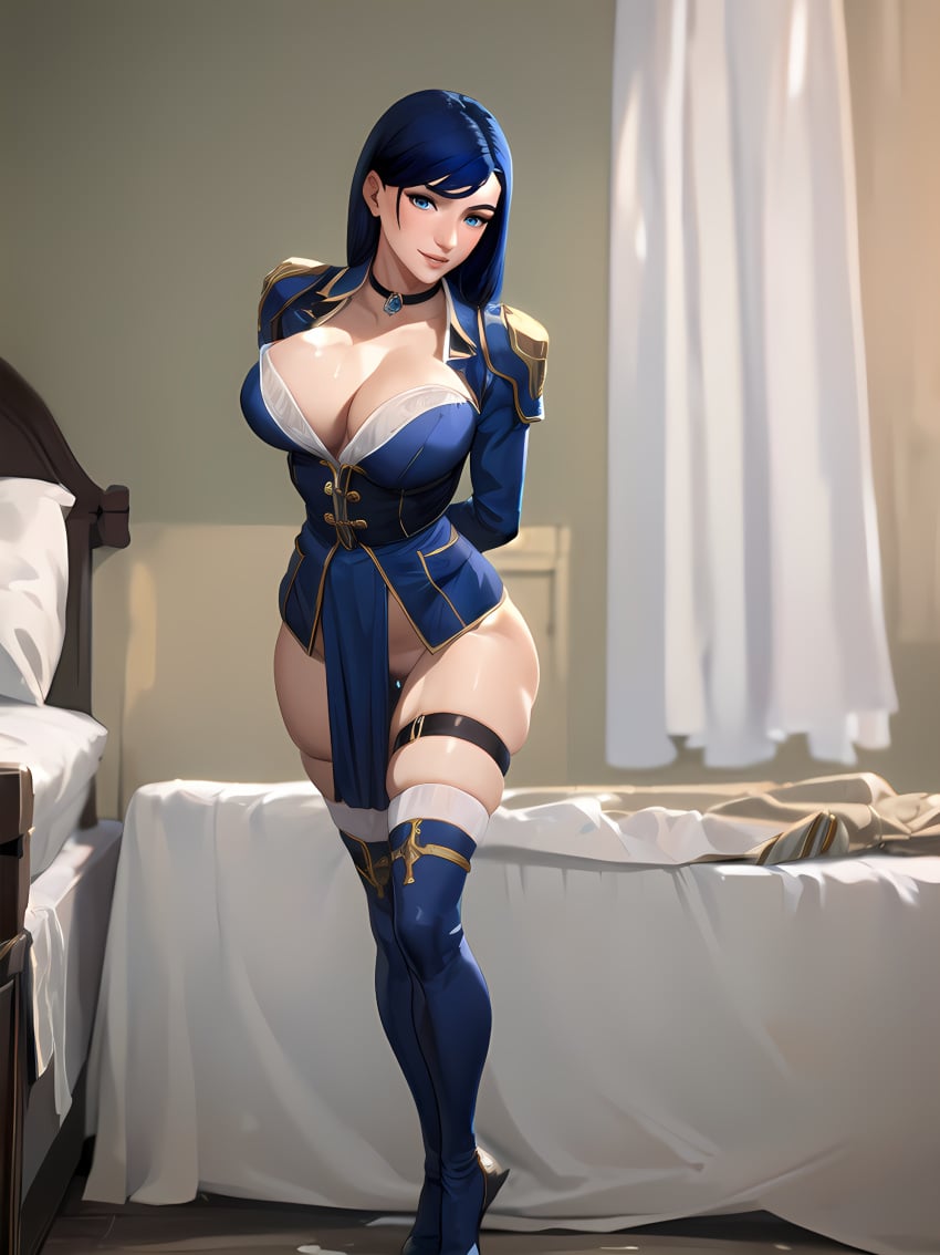 1girls ai_generated arcane arcane_caitlyn beepboopayy blue_eyes caitlyn_kiramman female female_focus female_only large_breasts league_of_legends riot_games solo solo_female solo_focus thick_thighs