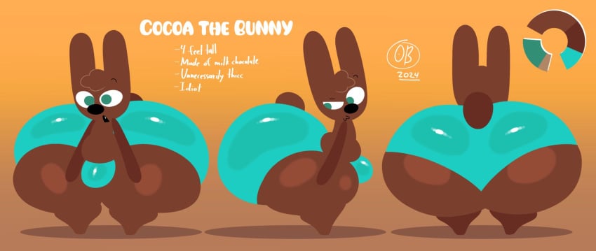 aqua_shorts black_nose breathotter brown_fur brown_tail bulge bulge_through_clothing bunny chocolate_bunny cocoa_the_bunny huge_ass huge_butt hyper_ass hyper_butt hyper_thighs oc original_character rabbit reference_sheet