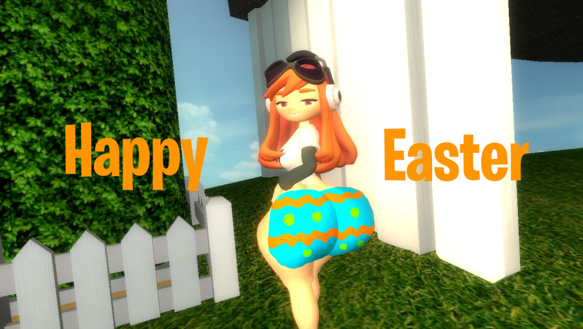 3d 3d_(artwork) big_ass big_butt bottomless_female easter female_only garry's_mod gmod human_meggy kaibernation looking_at_viewer meggy_spletzer painted_butt smg4 smiling_at_viewer text