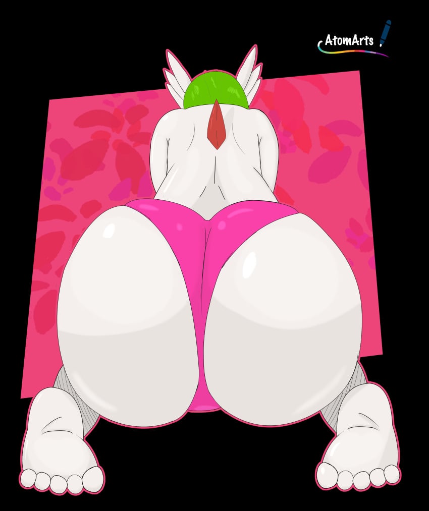 anthro anthro_only ass ass_focus atomarts back_view big_ass big_butt gardevoir green_hair pink_underwear pokemon pokemon_(species) underwear white_body