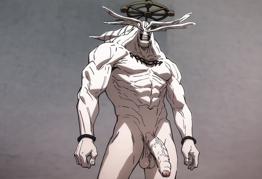 ai_generated flaccid foreskin jujutsu_kaisen mahoraga_(jujutsu_kaisen) male male_only monster muscular muscular_male nude sagging_balls solo uncut veiny_penis wheel white_body wings wrist_cuffs