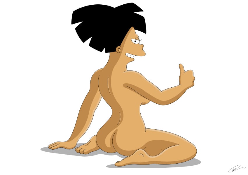 2d amy_wong back_view black_hair_female female full_color futurama high_resolution matt_thornton no_penetration nude nude_female rear_view sitting_on_floor soles solo solo_female thumbs_up transparent_background