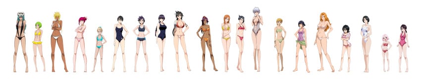 20girls 6+girls alternate_version_available big_breasts bikini black_hair black_swimsuit bleach bleach:_the_thousand-year_blood_war blonde_hair blue_hair blue_swimsuit breasts bronze_hair dark-skinned_female dark_skin dokugamine_riruka female female_only flat_chest game_cg glasses green_hair green_swimsuit hinamori_momo hiyori_sarugaki huge_breasts inoue_orihime ise_nanao kotetsu_isane kotetsu_kiyone kuchiki_rukia kukaku_shiba kuna_mashiro kurotsuchi_nemu kusajishi_yachiru large_breasts lisa_yadomaru matsumoto_rangiku multiple_girls nelliel_tu_odelschwanck orange_hair orange_swimsuit pink_hair pink_swimsuit purple_swimsuit red_hair red_swimsuit school_swimsuit shihouin_yoruichi silver_hair soifon sports_bra swimsuit taller_girl tatsuki_arisawa tia_harribel tomboy unknown_artist unohana_retsu white_background white_swimsuit yellow_hair